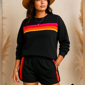 The Cozy Crew Set Striped Sweater Shorts SET Black Daisy S,M,L NWT$120